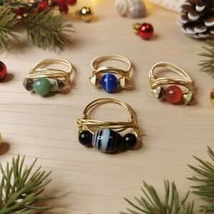 Elegant Gold and Multicolor Stone Ring Set